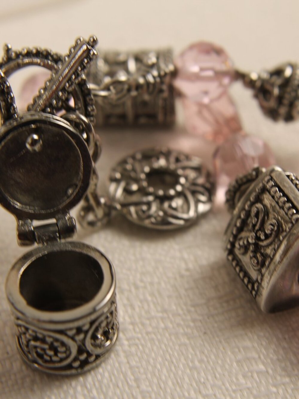 Vintage Brighton Retired Pink Crystal Prayer Box Locket Toggle Bracelet